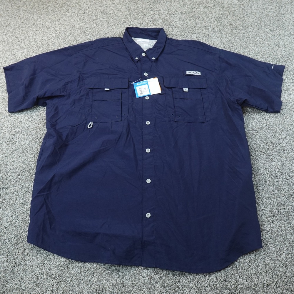 NEW Columbia Shirt Mens XL Blue PFG Bahama II Short Sleeve Fishing Button Up Top